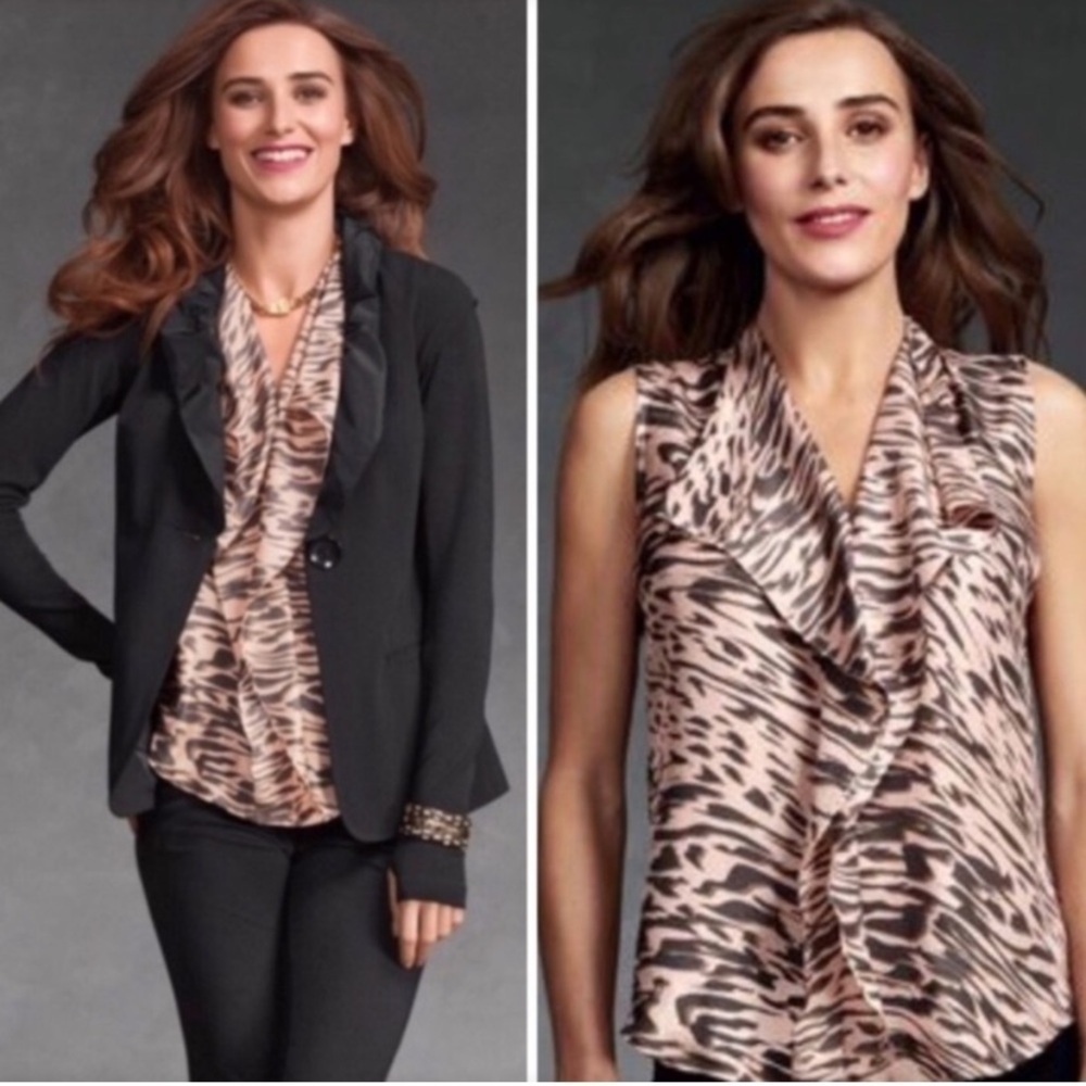 CAbi Style #104 Just So Zebra Print Silk Sleeveless Blouse Size Medium